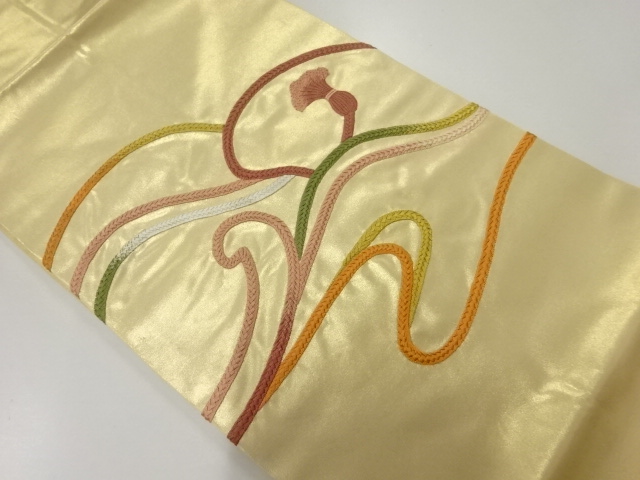 JAPANESE KIMONO / VINTAGE NAGOYA OBI / EMBROIDERY / KUMIHIMO CORD PATTERN